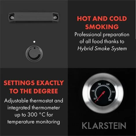 Klarstein Flintstone Smoker 1600 W Thermometer Stainless Steel Black - Image 3