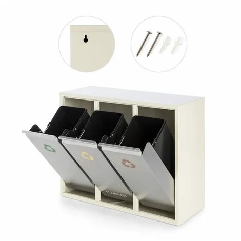 Klarstein Ordnungshüter 3 Rubbish Bins Waste Separator 45L (3 X 15 L) Creme Beige - Image 4