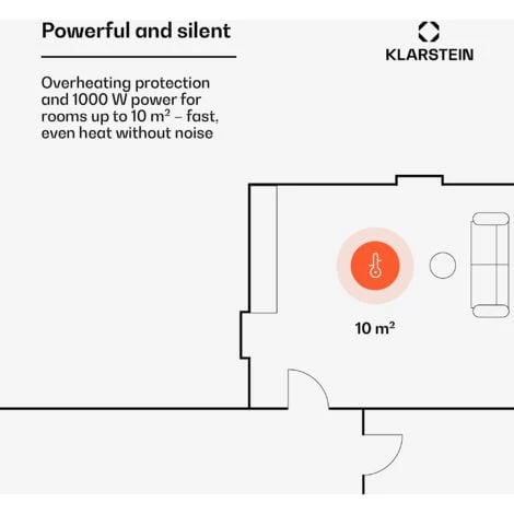 Klarstein Bornholm Single Convection Heater Temperature Sensor 1,000 W 70m² - Image 2