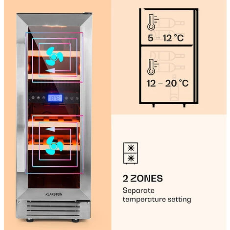 Klarstein Vinovilla 17 Built-In Duo Two-Zone Wine Fridge 53l 17 Bottles 3-Colour Glass Door - Image 4