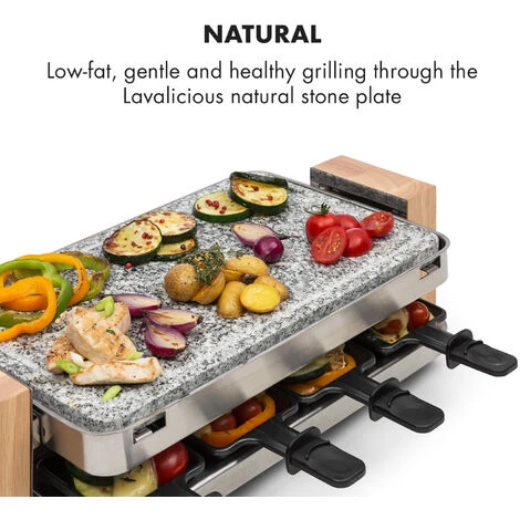 Klarstein Prime Rib Raclette Grill 8 Pers. 1500 W Natural Stone Plate Stainless Steel Wooden Feet - Image 3