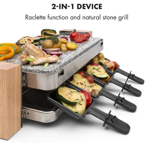 Klarstein Prime Rib Raclette Grill 8 Pers. 1500 W Natural Stone Plate Stainless Steel Wooden Feet - Image 4