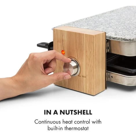 Klarstein Prime Rib Raclette Grill 8 Pers. 1500 W Natural Stone Plate Stainless Steel Wooden Feet - Image 5