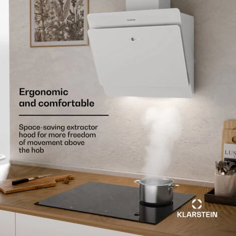 Klarstein Klarstein Aurica 60 Cooker Hood 60cm 600 M³/h LED Touch Glass White - Image 2