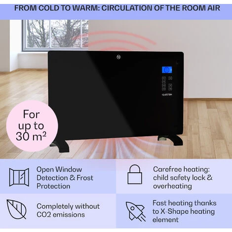 Klarstein Norderney Convection Heater Thermostat Timer 2000W 30m² Black - Image 4