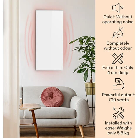 Klarstein Wonderwall 72 Infrared Heater 60x120cm 720W Weekly Timer IP24 White - Image 2
