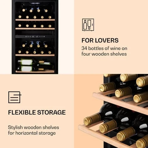 Klarstein Barossa 34 Duo Wine Refrigerator 34 Bottles 80 Litres 2 Zones Touch Control - Image 5
