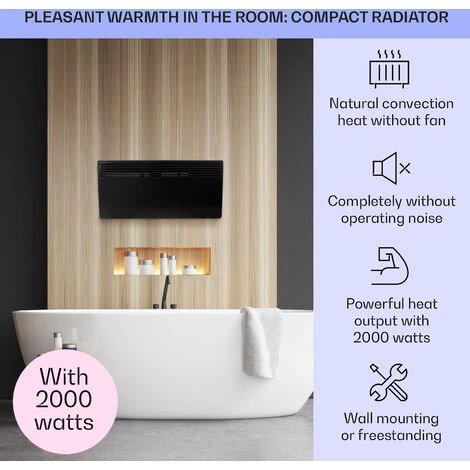 Klarstein Hot Spot Slimcurve Heater 80x40cm 40m² 2000W 5-40 ° C LED IP24 Black - Image 2