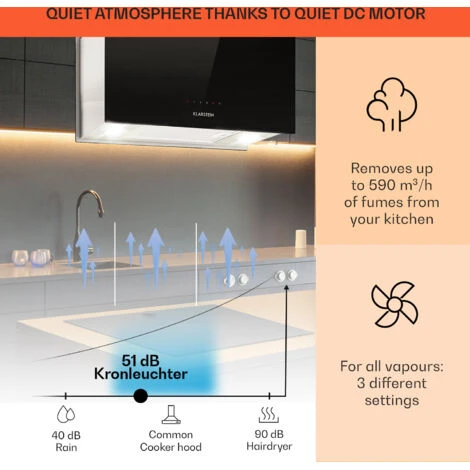 Klarstein Kronleuchter L Island Exhaust Hood 60cm Exhaust Air: 590m³ / H LED Touch Black - Image 3
