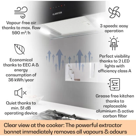 Klarstein Kronleuchter XL Island Exhaust Hood 90cm Exhaust Air: 590m³ / H LED Touch Black - Image 2