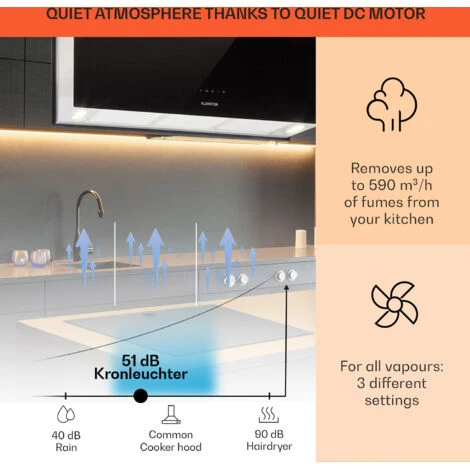 Klarstein Kronleuchter XL Island Exhaust Hood 90cm Exhaust Air: 590m³ / H LED Touch Black - Image 3
