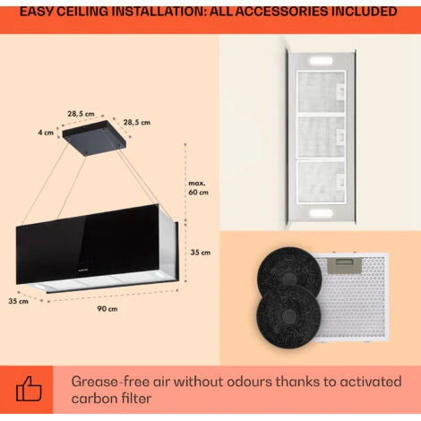 Klarstein Kronleuchter XL Island Exhaust Hood 90cm Exhaust Air: 590m³ / H LED Touch Black - Image 5