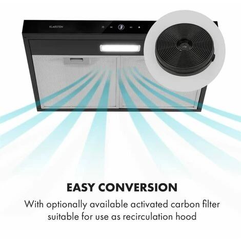 Klarstein Contempo Neo Substructure Cooker Extractor Hood 60cm 175m³ / H LED Stainless Steel Acrylic Black - Image 3