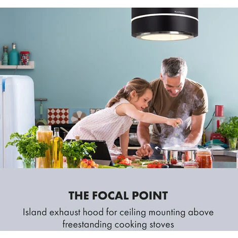 Klarstein Tron Ambience Island Cooker Extractor Hood Ø38cm Recirculation 540m³ / H LED Black - Image 2