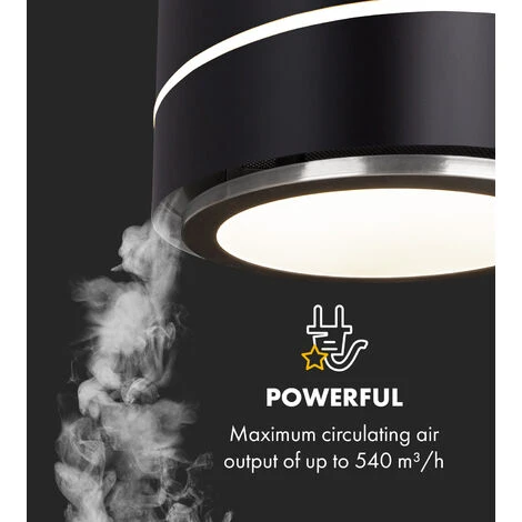 Klarstein Tron Ambience Island Cooker Extractor Hood Ø38cm Recirculation 540m³ / H LED Black - Image 3