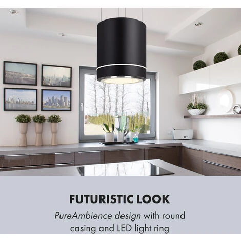 Klarstein Tron Ambience Island Cooker Extractor Hood Ø38cm Recirculation 540m³ / H LED Black - Image 4