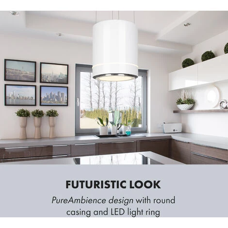 Klarstein Tron Ambience Island Cooker Extractor Hood Ø38cm Recirculation 540m³ / H LED White - Image 4