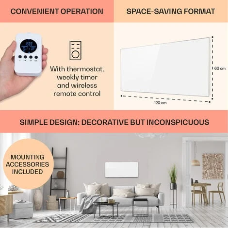 Klarstein Wonderwall Air 72 Infrared Heater 120x60cm 720W Wall Installation Remote Control - Image 5