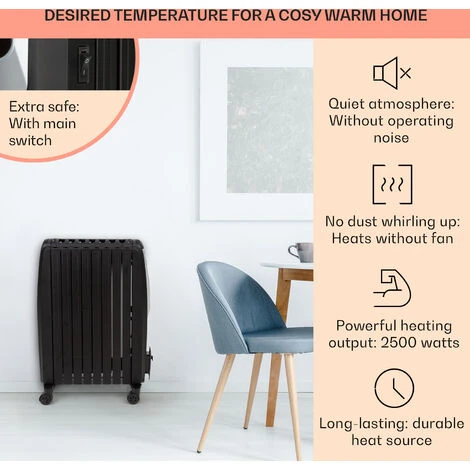 Klarstein Thermaxx Noir Oil Radiator 2500W 10-30 ° C Timer Remote Control Black - Image 2