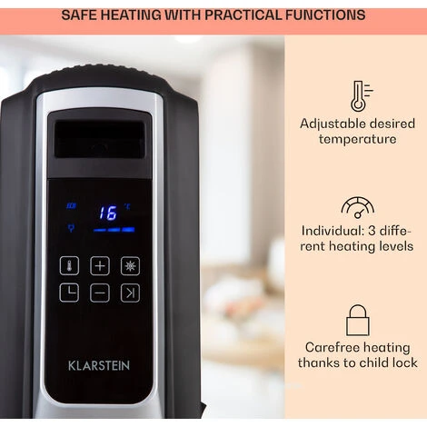 Klarstein Thermaxx Noir Oil Radiator 2500W 10-30 ° C Timer Remote Control Black - Image 4