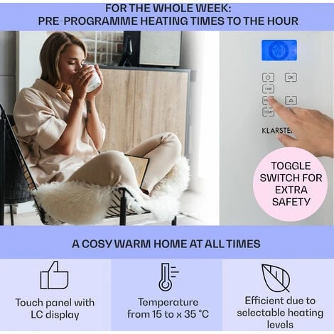 Klarstein Norderney Convection Heater Thermostat Timer 1000W 20m² White - Image 3
