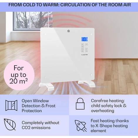 Klarstein Norderney Convection Heater Thermostat Timer 1000W 20m² White - Image 4