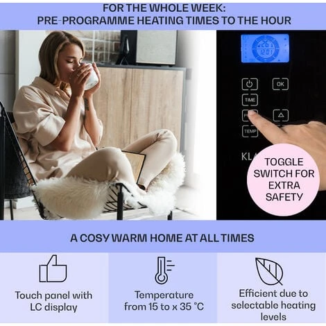 Klarstein Norderney Convection Heater Thermostat Timer 1000W 20m² Black - Image 3
