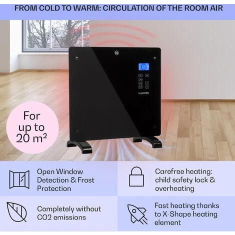 Klarstein Norderney Convection Heater Thermostat Timer 1000W 20m² Black - Image 4