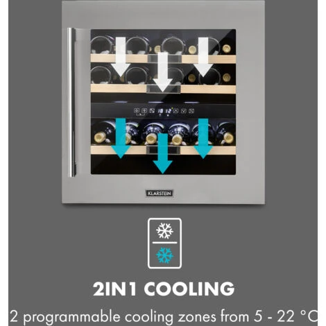 Klarstein Vinsider 36 Wine Fridge 2 Cooling Zones 5-22°C 85l Stainless Steel - Image 3