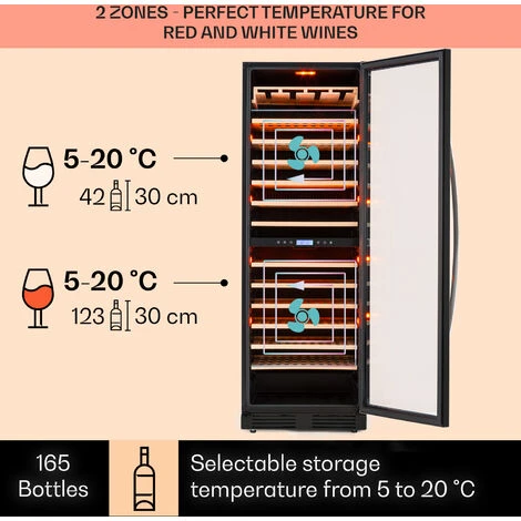 Klarstein Vinovilla Grande 162 Built-in Duo Onyx Edition Wine Fridge 425 Litres 162 Bottles - Image 3
