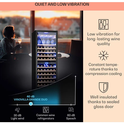 Klarstein Vinovilla Grande 162 Built-in Duo Onyx Edition Wine Fridge 425 Litres 162 Bottles - Image 4