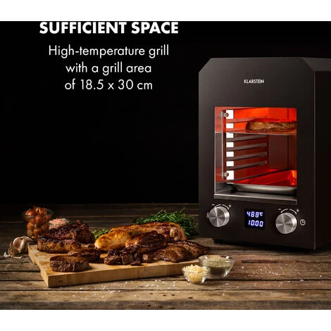 Klarstein Hannibal High-Temperature Grill Indoor 2,200W 850 ° C Stainless Steel Black - Image 2