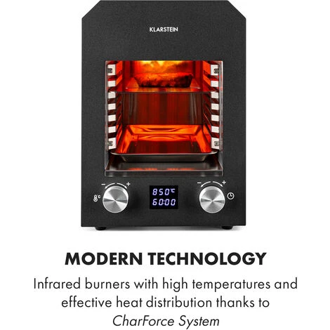 Klarstein Hannibal High-Temperature Grill Indoor 2,200W 850 ° C Stainless Steel Black - Image 3