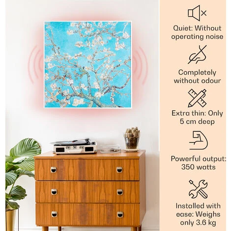 Klarstein Wonderwall Air Art Smart Infrared Heater 60x60cm 350W Almond Blossoms - Image 2