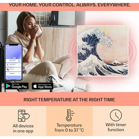 Klarstein Wonderwall Air Art Smart Infrared Heater 60x60cm 350W Waves - Image 3