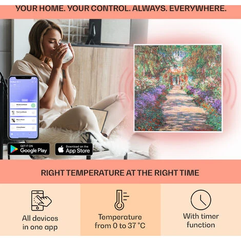 Klarstein Wonderwall Air Art Smart Infrared Heater 60x60cm 350W App Garden Path - Image 3