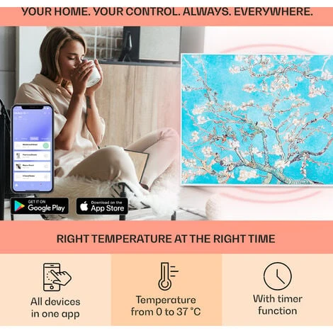 Klarstein Wonderwall Air Art Smart Infrared Heater 80x60cm 500W Flowers - Image 3