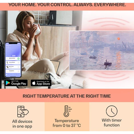 Klarstein Wonderwall Air Art Smart Infrared Heater 120x60cm 700W App Sunrise - Image 3