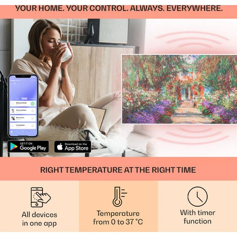 Klarstein Wonderwall Air Art Smart Infrared Heater 120x60cm 700W App Garden Path - Image 3