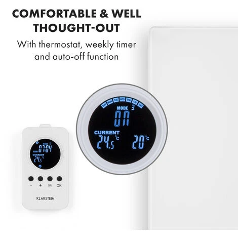 Klarstein Crystal Wall Infrared Heater 100x60cm 600W Weekly Timer IP54 White - Image 4