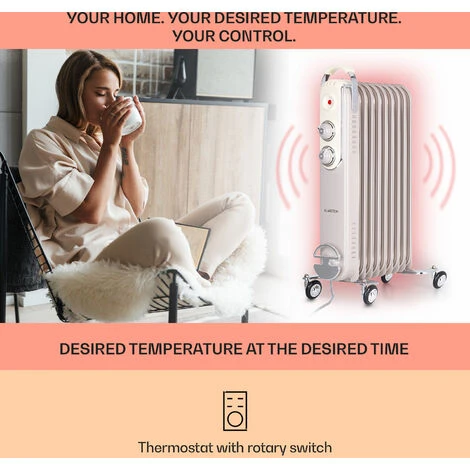 Klarstein Thermaxx Retroheat Oil Radiator 2000W Floor Rollers Taupe - Image 3