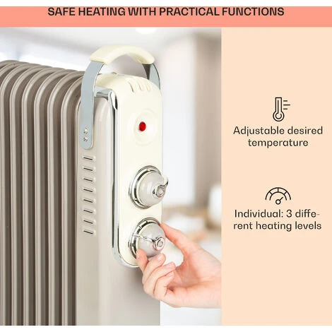 Klarstein Thermaxx Retroheat Oil Radiator 2000W Floor Rollers Taupe - Image 4