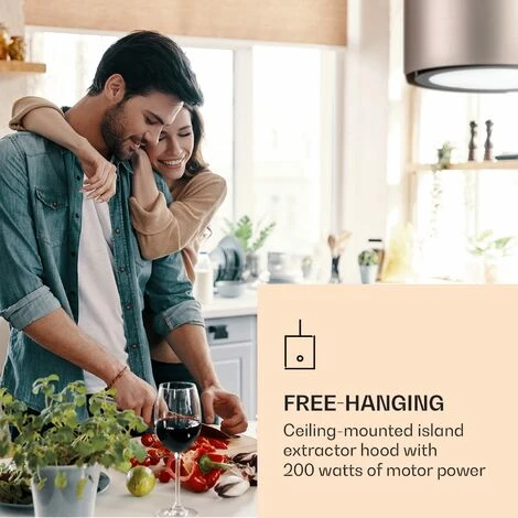 Klarstein Skyfall Smart, Island Extractor Hood, Ø45cm, Circulating Air, 402m³ / H, LED, Stainless Steel, Gold - Image 2