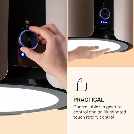 Klarstein Skyfall Smart, Island Extractor Hood, Ø45cm, Circulating Air, 402m³ / H, LED, Stainless Steel, Gold - Image 4