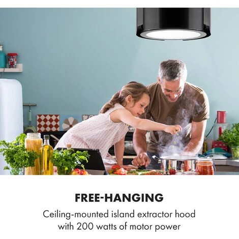 Klarstein Skyfall Smart, Island Extractor Hood, Ø45cm, Circulating Air, 402m³ / H, LED, Stainless Steel, Black - Image 2