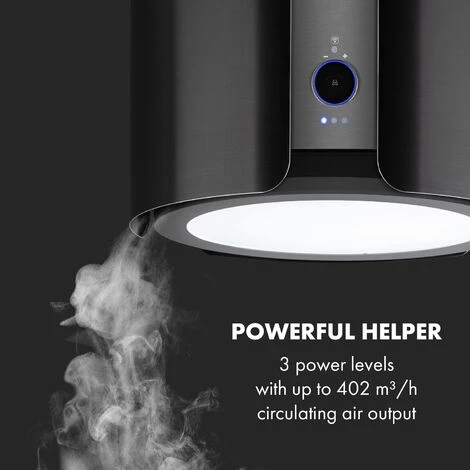 Klarstein Skyfall Smart, Island Extractor Hood, Ø45cm, Circulating Air, 402m³ / H, LED, Stainless Steel, Black - Image 3