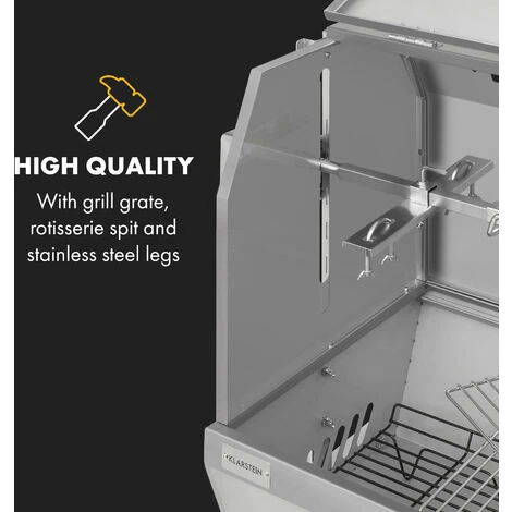 Klarstein Sauenland Pro XL, Suckling Pig Grill, Rotary Spit, 15W, 4 Rollers, Stainless Steel - Image 3