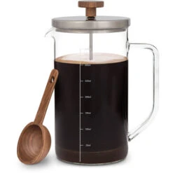 Klarstein Glaswerk Ristretto, French Press, 0.35 Litre, Borosilicate Glass, Stainless Steel, Walnut Wood