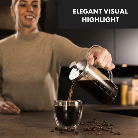 Klarstein Glaswerk Ristretto, French Press, 0.35 Litre, Borosilicate Glass, Stainless Steel, Walnut Wood - Image 4