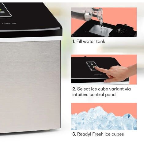 Klarstein Clearcube Ice Cube Machine Clear Ice 13kg / 24h Stainless Steel Black - Image 4
